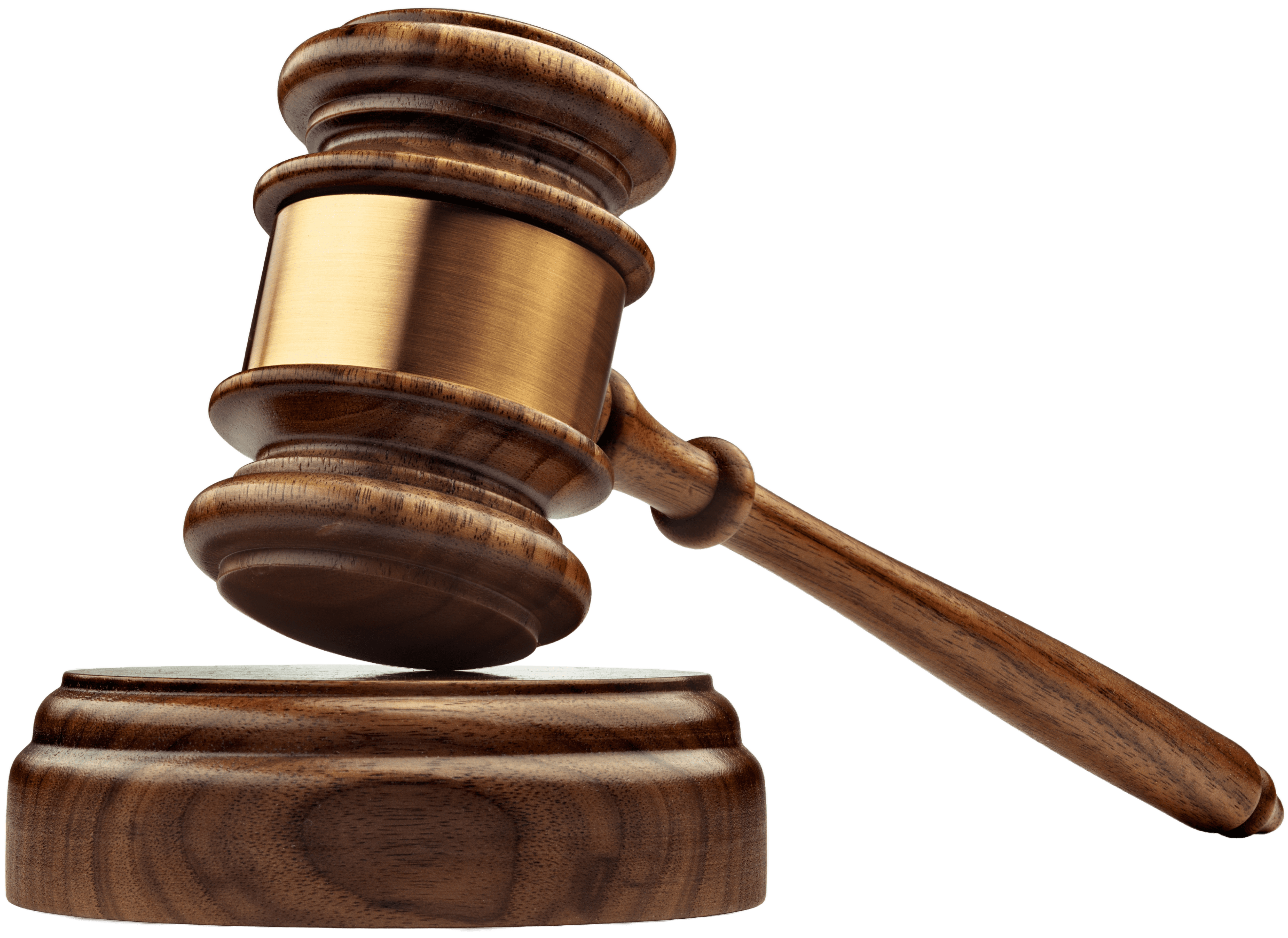 A wooden judge gavel and soundboard